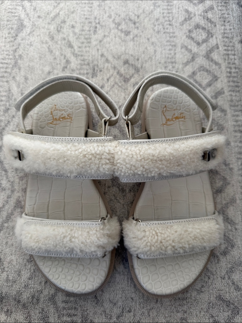 Christian Louboutin Off-White Shearling Strap Sandals